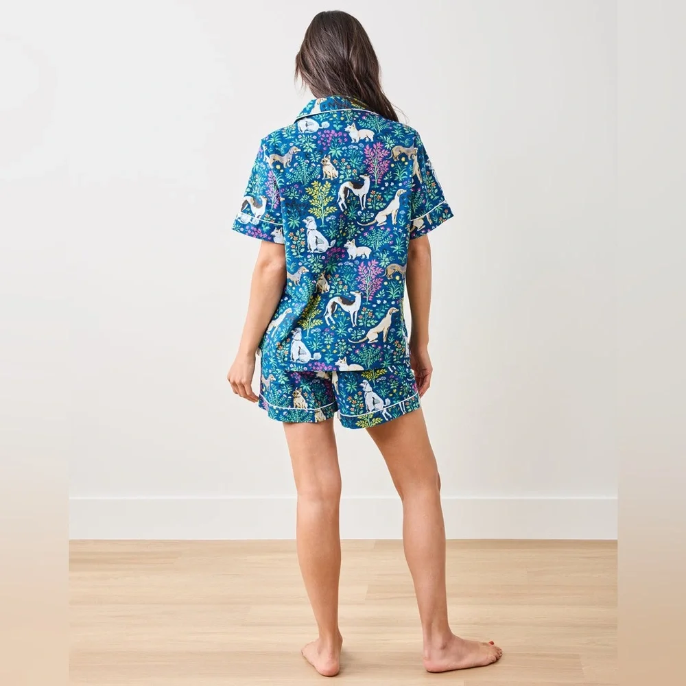 Printfresh Blue Floral & Dog-Print Short Pajama Set